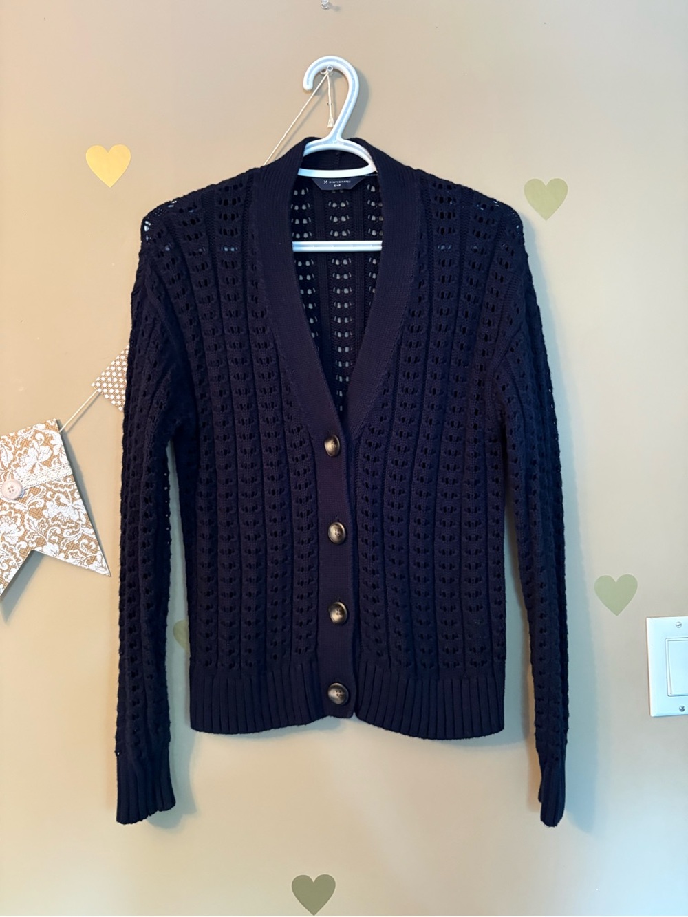 Denver Hayes Navy Blue Open Knit Button-Down Cardigan – Size S/P - Picture 2 of 9